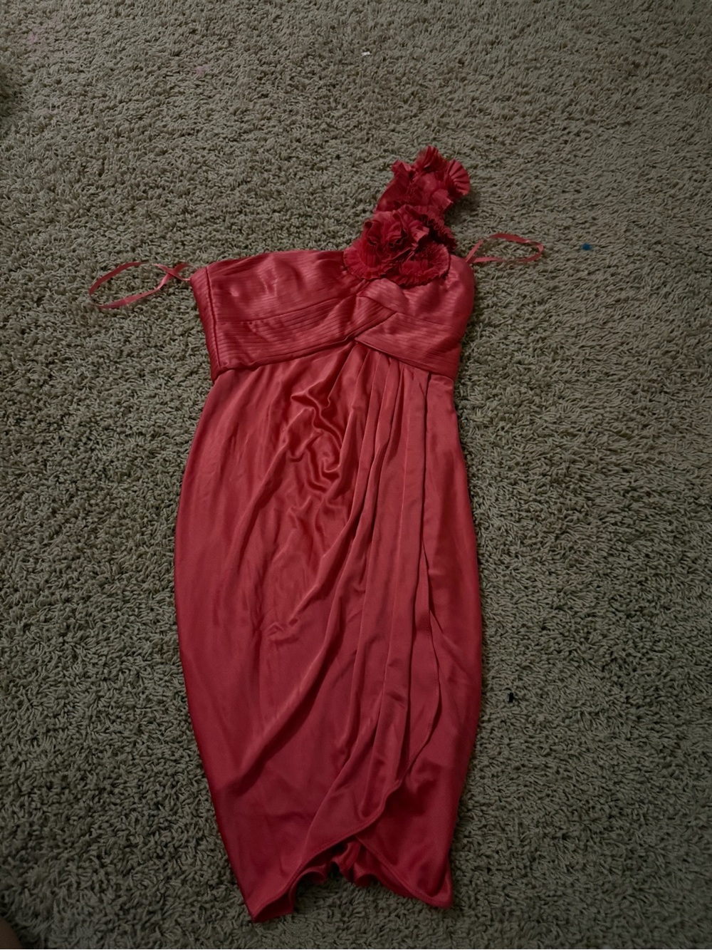 bcbg coral one shoulder dress
